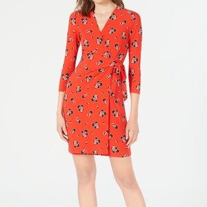 Anne Klein Printed Wrap Red Floral Wrap Dress